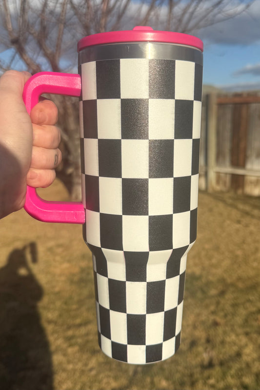Black/white checkered with pink
